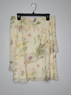 R&M Richards Pastel Watercolor Floral Asymmetric Tiered Cottage skirt size 14p